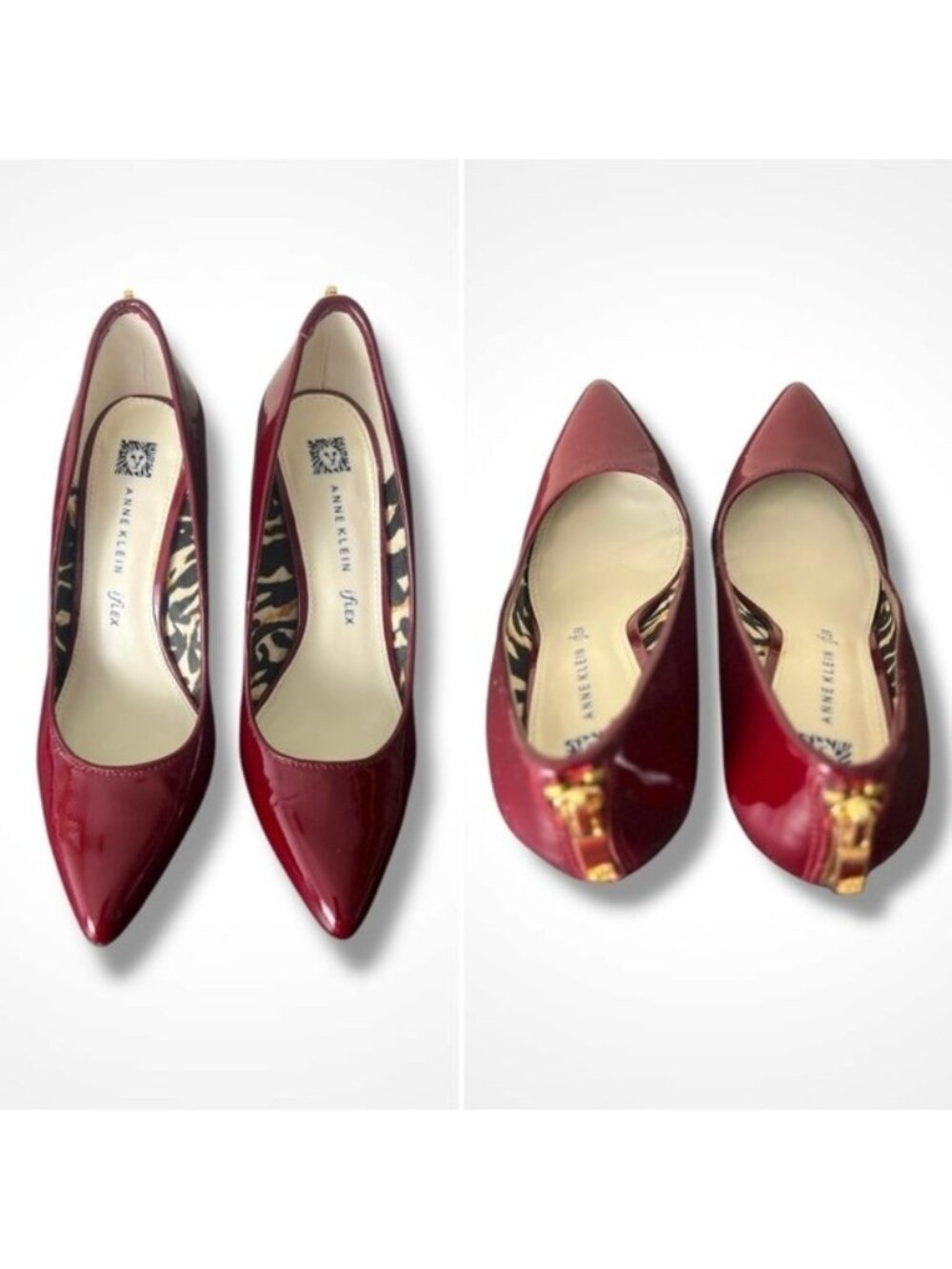 Anne Klein Pumps Womens Size 6.5‎ Burgundy Patent AKFALICIA iFlex Back Zip Heels